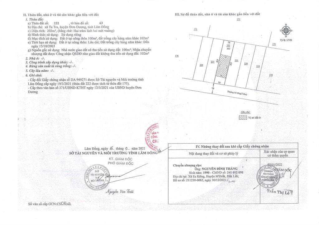 Bán qsdđ và tài sản gắn liền với đất tại thửa đất số 222, tờ bản đồ 63, x. đơn dương, t. lâm đồng