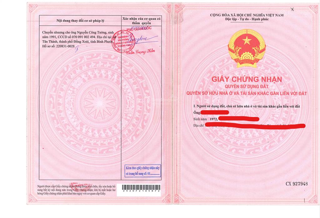 Bán qsdđ và ts khác gắn liền với đất tại thửa 920, tờ bản đồ số 06, tại p. đồng xoài, tp. đồng nai
