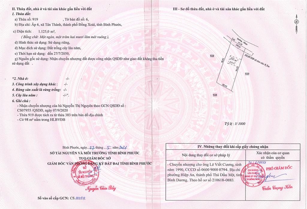 Bán qsdđ và ts khác gắn liền với đất tại thửa 919, tờ bản đồ số 06 tại p. đồng xoài, tp. đồng nai