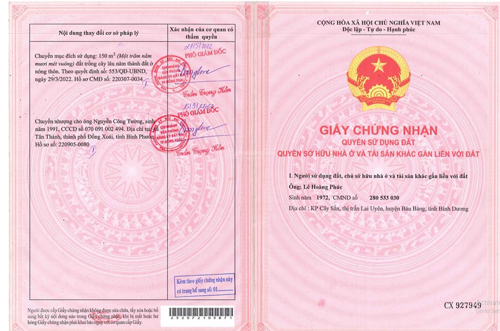 Bán qsdđ và ts khác gắn liền với đất tại thửa 919, tờ bản đồ số 06 tại p. đồng xoài, tp. đồng nai