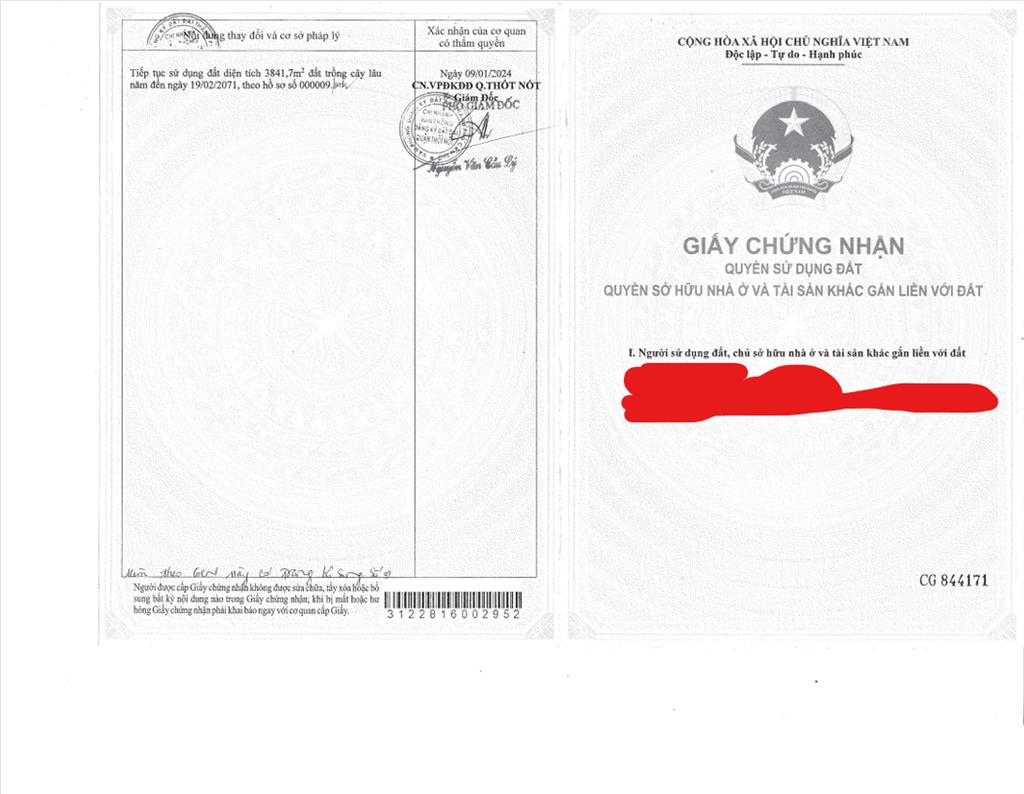Bán qsdđ và ts gắn liền với đất tại thửa đất số 1818, tờ bản đồ số 1, p. thuận hưng, tp. cần thơ
