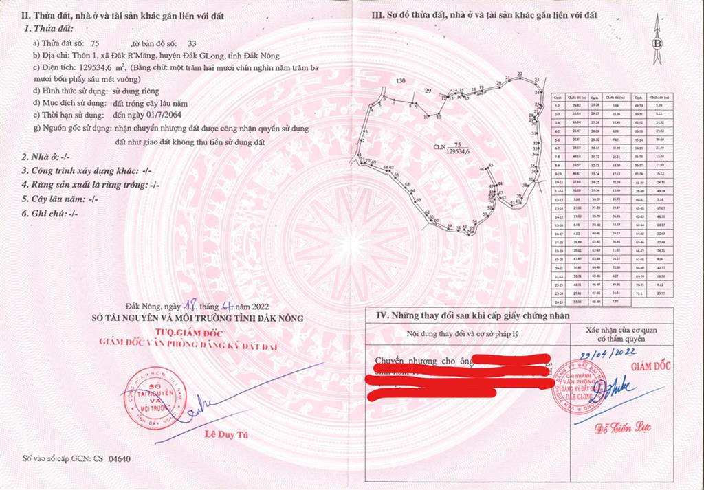 Bán qsdđ và ts gắn liền với đất tại thửa đất số 75, tờ bản đồ số 33, x. tà đùng, t. lâm đồng