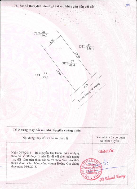 Bán qsdđ và ts gắn liền với đất tại thửa đất số 97, 98, tờ bản đồ số 27, p.châu đốc, an giang