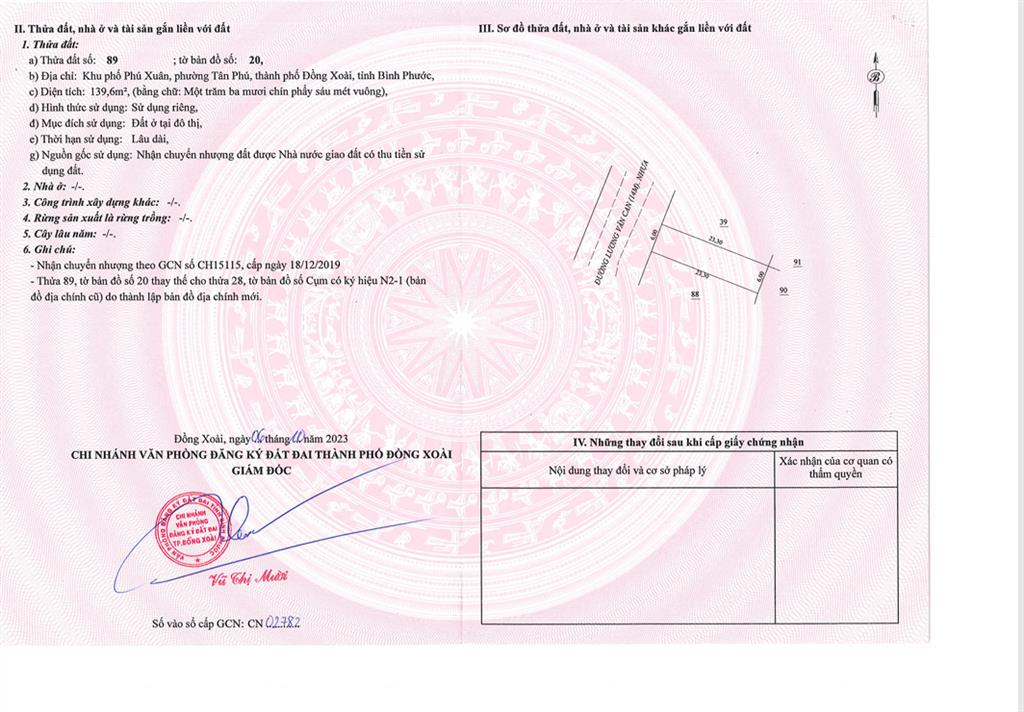Bán qsdđ và ts gắn liền với đất thuộc thửa đất 89, tbđ20, kp.tân phú 3, p.bình phước, tp.đồng nai