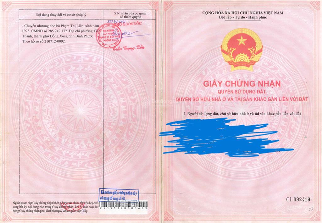 Bán qsdđ và ts khác gắn liền với đất thuộc thửa 124, tbđ số 03, p.bình phước, tp.đồng nai