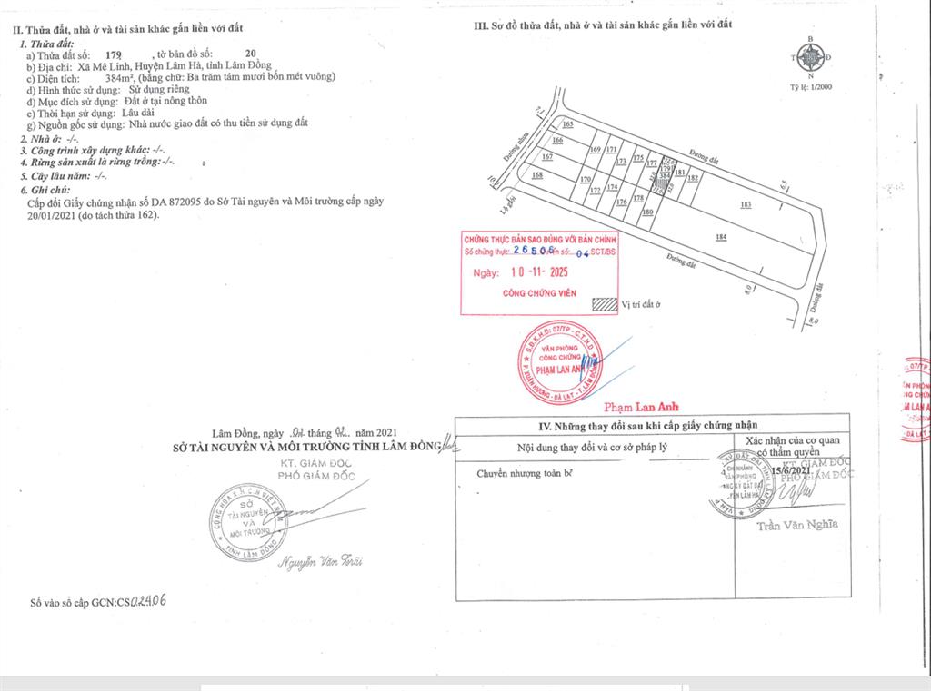 Bán qsdđ thửa đất số 179, tờ bản đồ số 20, xã mê linh, h.lâm hà, tỉnh lâm đồng