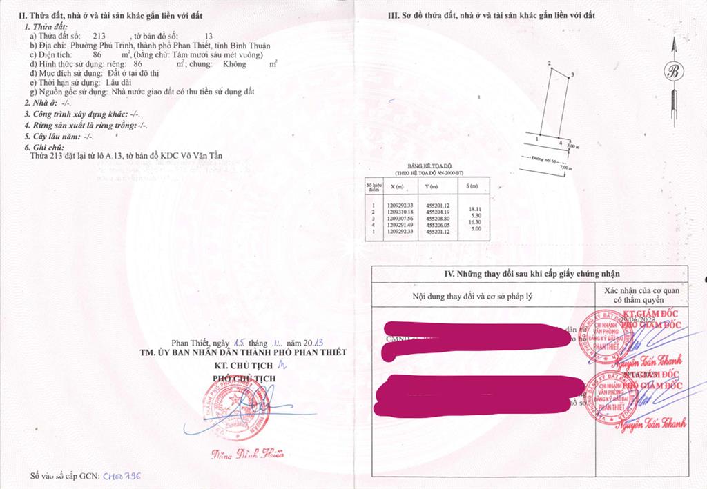 Bán qsdđ và ts khác tại thửa đất số 213, tờ bản đồ số 13, p.phan thiết, t.lâm đồng