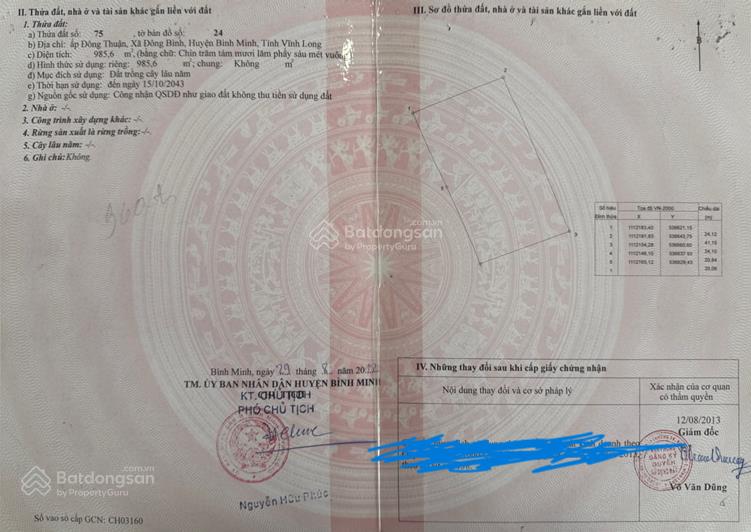 Bán khuôn viên tổng 05 qsdđ thửa đất số 75, tờ bản đồ số 24 tại p. đông thành, t. vĩnh long
