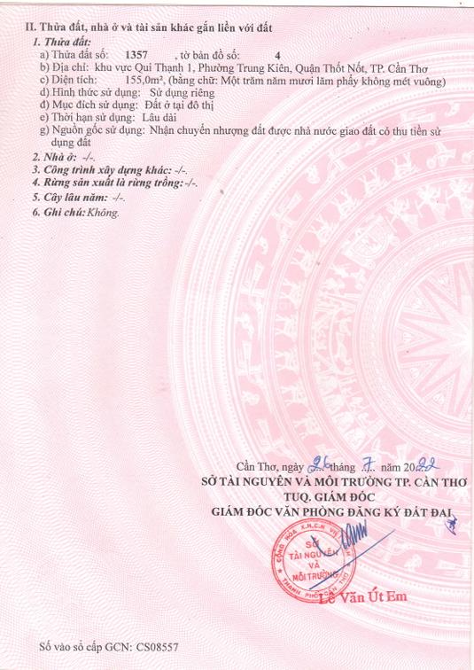 Bán qsdđ và ts gắn liền với đất tại thửa đất số 1357, tbđ số 4, p. thuận hưng, tp. cần thơ