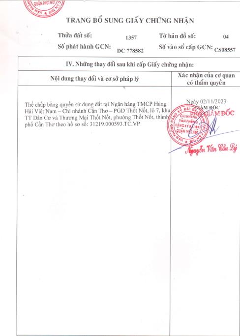 Bán qsdđ và ts gắn liền với đất tại thửa đất số 1357, tbđ số 4, p. thuận hưng, tp. cần thơ
