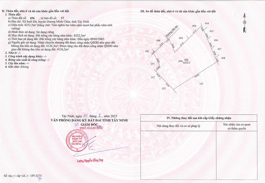 Bán qsdđ tại thửa đất số 584 + 456, tờ bản đồ số 37, x.dương minh châu, t.tây ninh