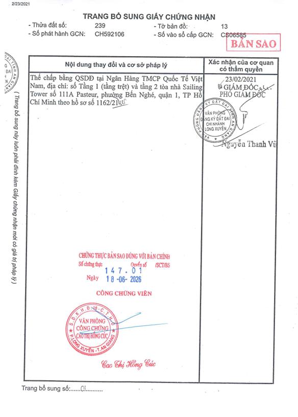 Bán qsdđ tại thửa đất số 239, tờ bản đồ số 13 p.mỹ quý, tp.long xuyên, t.an giang