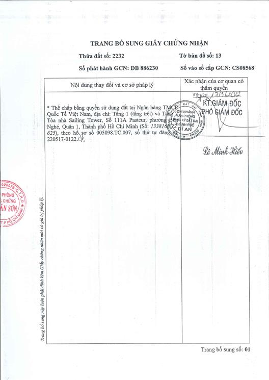 Bán qsdđ tại thửa 2232, tbđ 13, kp bình đường 1, p. dĩ an, tp. hồ chí minh