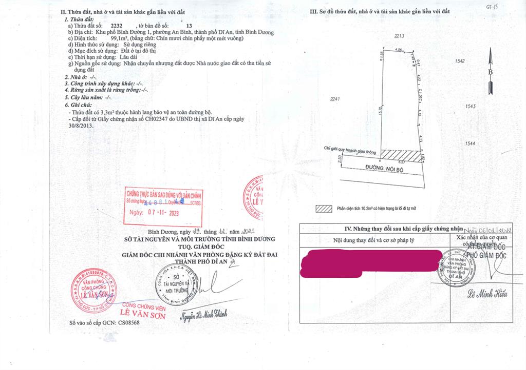 Bán qsdđ tại thửa 2232, tbđ 13, kp bình đường 1, p. dĩ an, tp. hồ chí minh