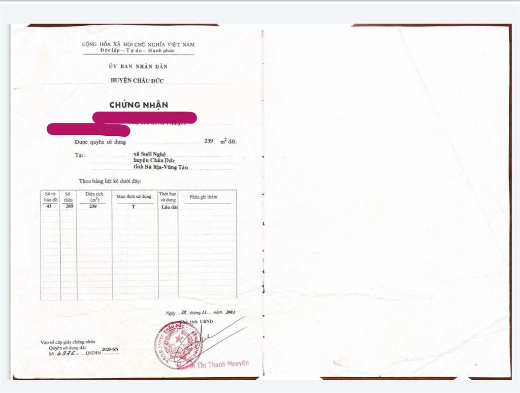 Bán qsdđ tại thửa đất số 269, tờ bản đồ số 43, x. ngãi giao, tp. hcm