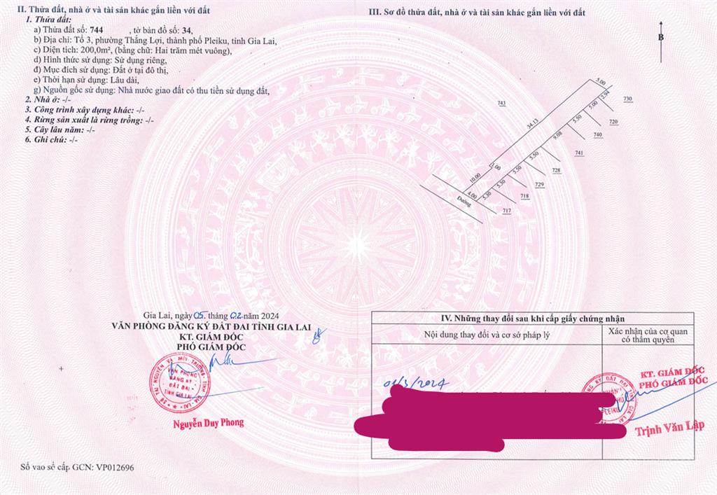 Bán qsdđ và ts gắn liền với đất thuộc thửa 744, tbđ 34, p. thắng lợi, tp. pleiku, t. gia lai