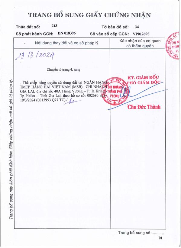 Bán qsdđ và ts khác gắn liền với đất thuộc thửa 743, tbđ 34 p.thắng lợi, tp.pleiku, t.gia lai