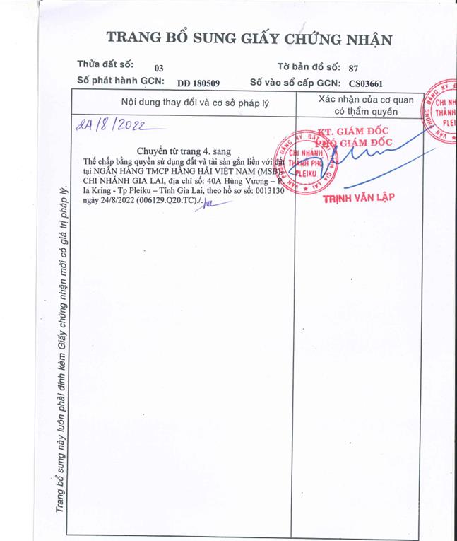 Bán qsdđ và tài sản gắn liền với đất tại thửa đất số 03, tờ bản đồ số 87, p.pleiku, t.gia lai