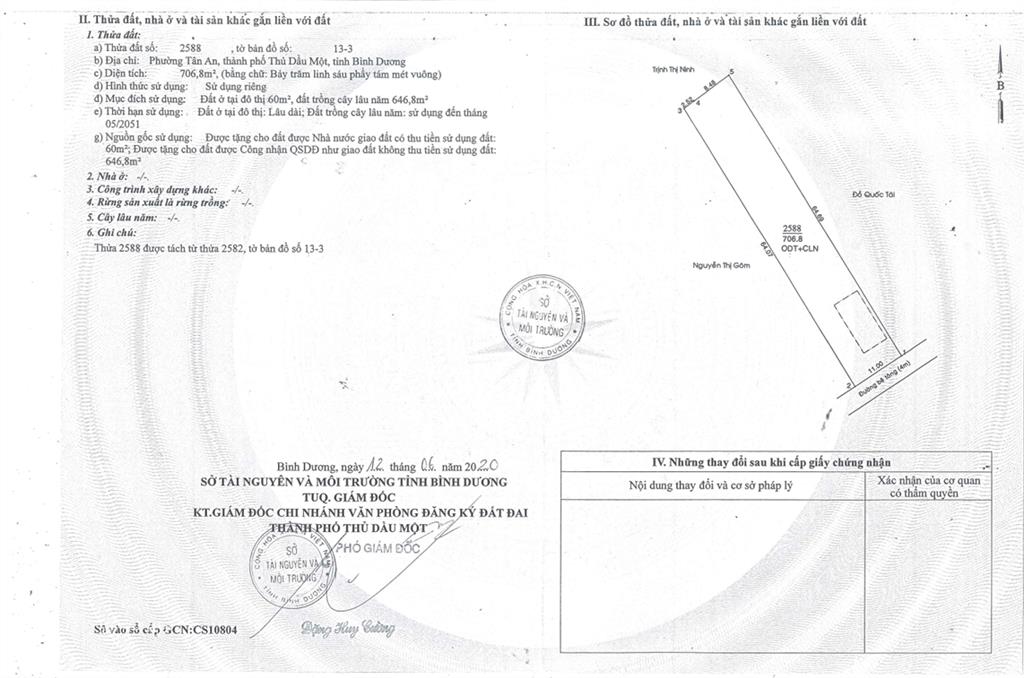 Bán qsdđ thửa 2588, tờ bản đồ số 133, địa chỉ p. phú an, tp. hcm