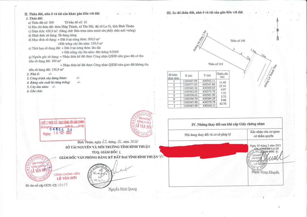 Bán qsdđ thửa đất 309, tờ bản đồ số 10 xã tân hải, t. lâm đồng
