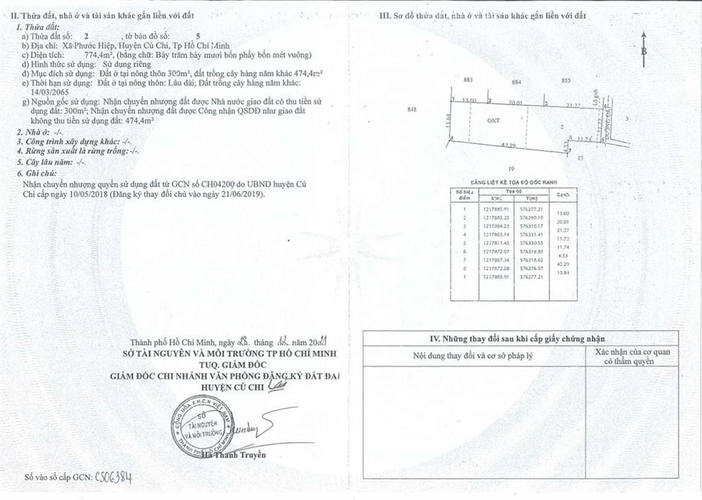 Bán qsdđ thửa đất số 2, tờ bản đồ số 5, địa chỉ x.tân an hội, tp.hcm
