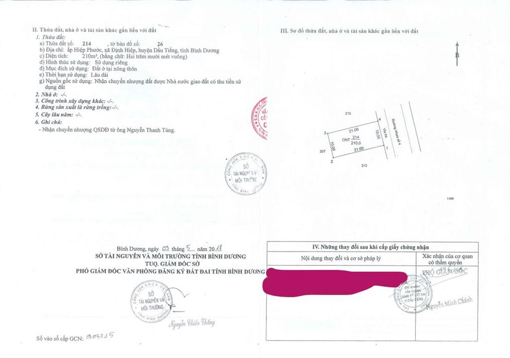 Bán qsdđ thửa 214, tờ bản đồ số 26, x. dầu tiếng, tp. hcm