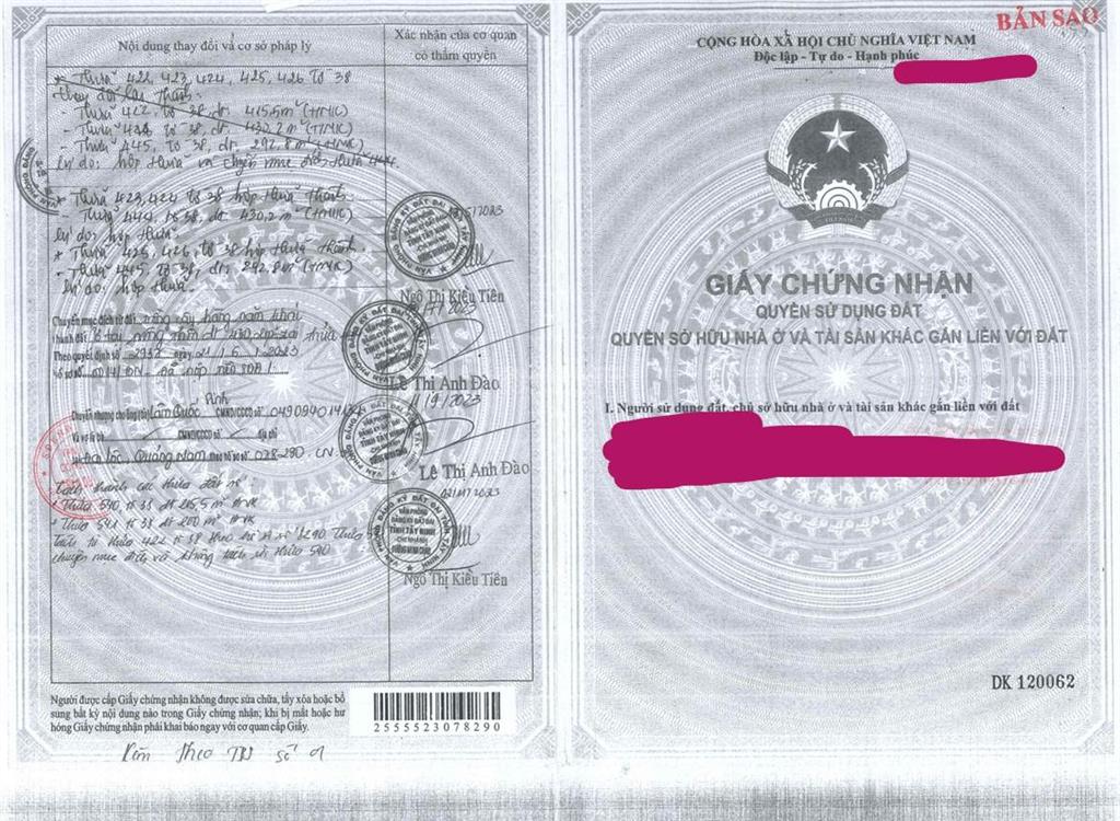 Bán qsdđ tại thửa 391 (nay là các thửa 444, 445, 540, 541), tbđ 38, x.dương minh châu, t.tây ninh