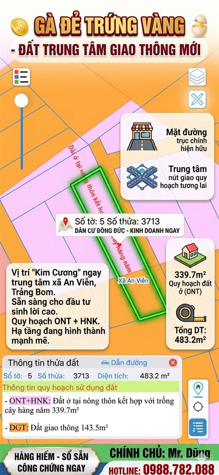 Gia chủ cần tiền, bán đất nền trung tâm an viễn, cạnh trường học an viễn