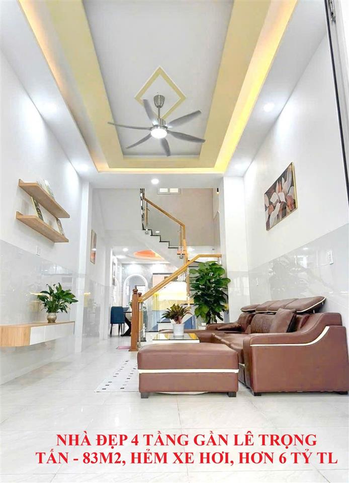 NHÀ ĐẸP 4 TẦNG GẦN LÊ TRỌNG TẤN, 83M2, HẺM XE HƠI, HƠN 6 TỶ TL