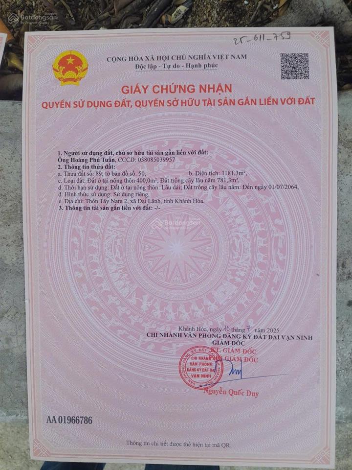 Đất nền siêu hot tại xã đại lãnh, 6tr/m2, 1987m2