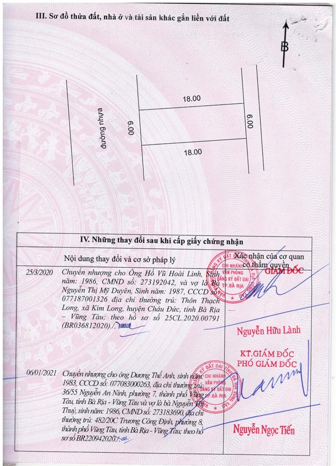 khu đô thị Đồng Nhân - Kim Dinh - Bà Rịa muốn bán. Diện tích 6x18 = 108 m2,