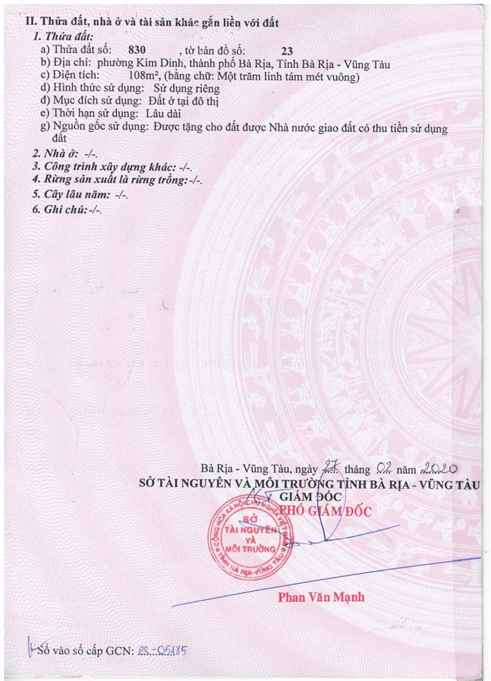 khu đô thị Đồng Nhân - Kim Dinh - Bà Rịa muốn bán. Diện tích 6x18 = 108 m2,