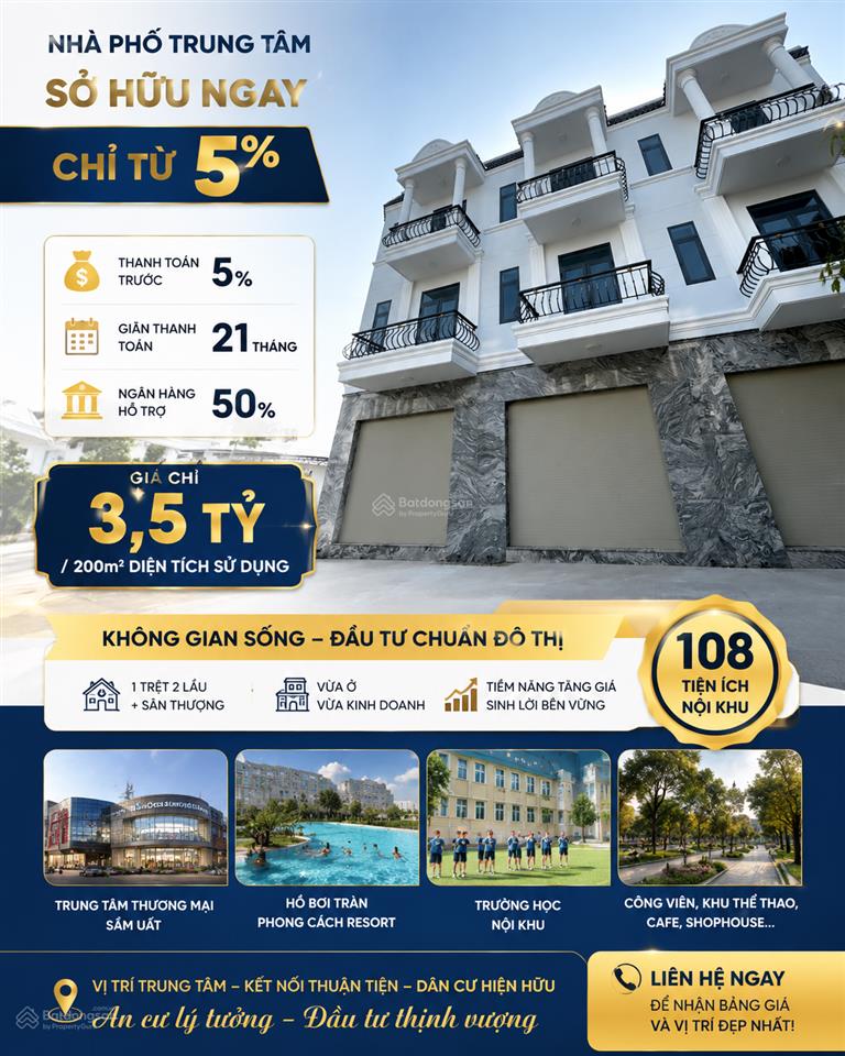 Nhà phố trung tâm  chỉ từ 5% sở hữu ngay