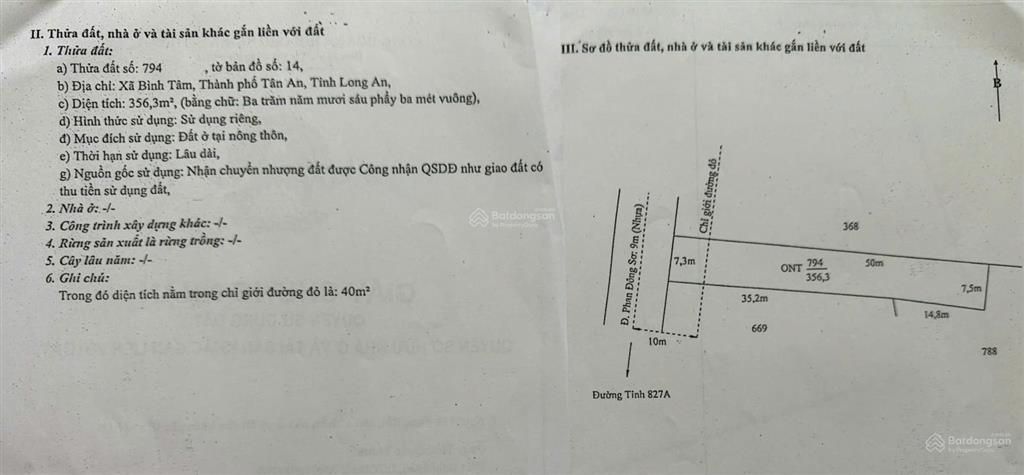 Đất nền 356.3m2 thổ cư với 7.3m mặt tiền tại đường phan đông sơ