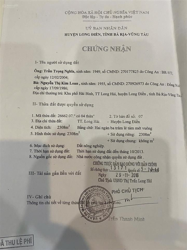 Bán đất đẹp tại đường 1, thị trấn long hải, 23 tỷ, 2300m2 giá ưu đãi