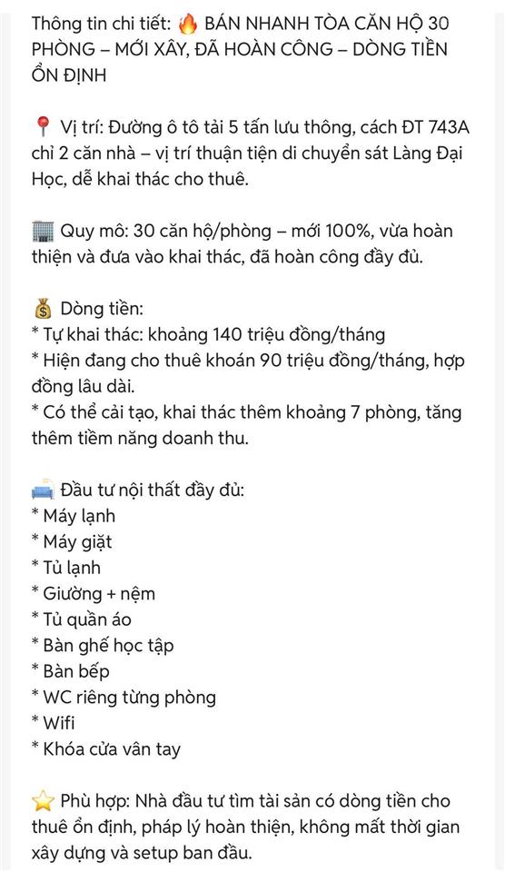 Bán gấp!!! căn hộ dịch vụ làng đại học, 30 phòng, thu nhập 140tr/tháng, 180,5m2, ngang (7,2 x 26)