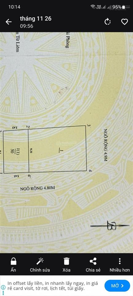 Chủ cần tiền giảm sâu mảnh đất kinh doanh trục chính khu b mỏ địa chất. diện tích 50m, giá 10,6 tỷ.