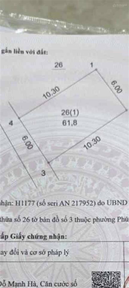 Bán đất phú diễn, giá hợp lý, mặt tiền đẹp. ngõ thông ô tô. dt 62m, giá 9.8 tỷ. xây nhà tuyệt đẹp
