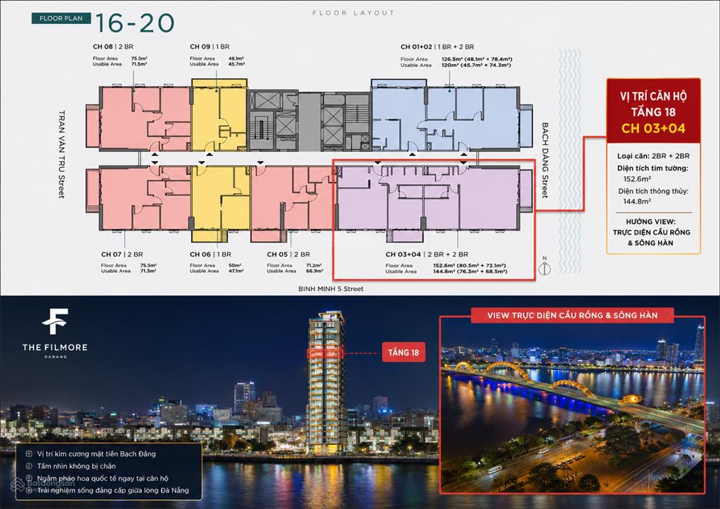 Bán căn hộ 3 phòng ngủ the filmore đà nẵng view trực diện cầu rồng & sông hàn