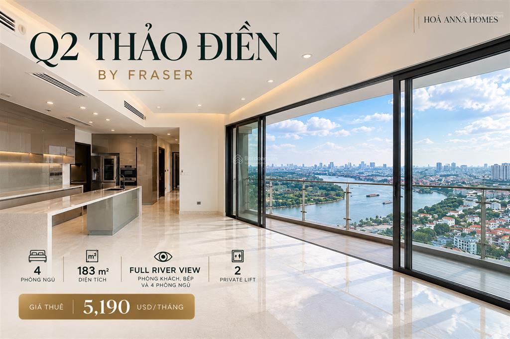 Q2 thảo điền 4br for rent | 183sqm corner unit | full river view | private lift | $5,190/month