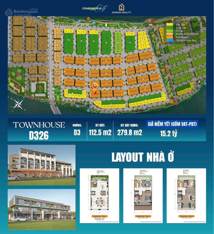 Căn nhà liền kề hướng đông bắc trục đường d3 charmora city  vị trí đẹp giá tốt