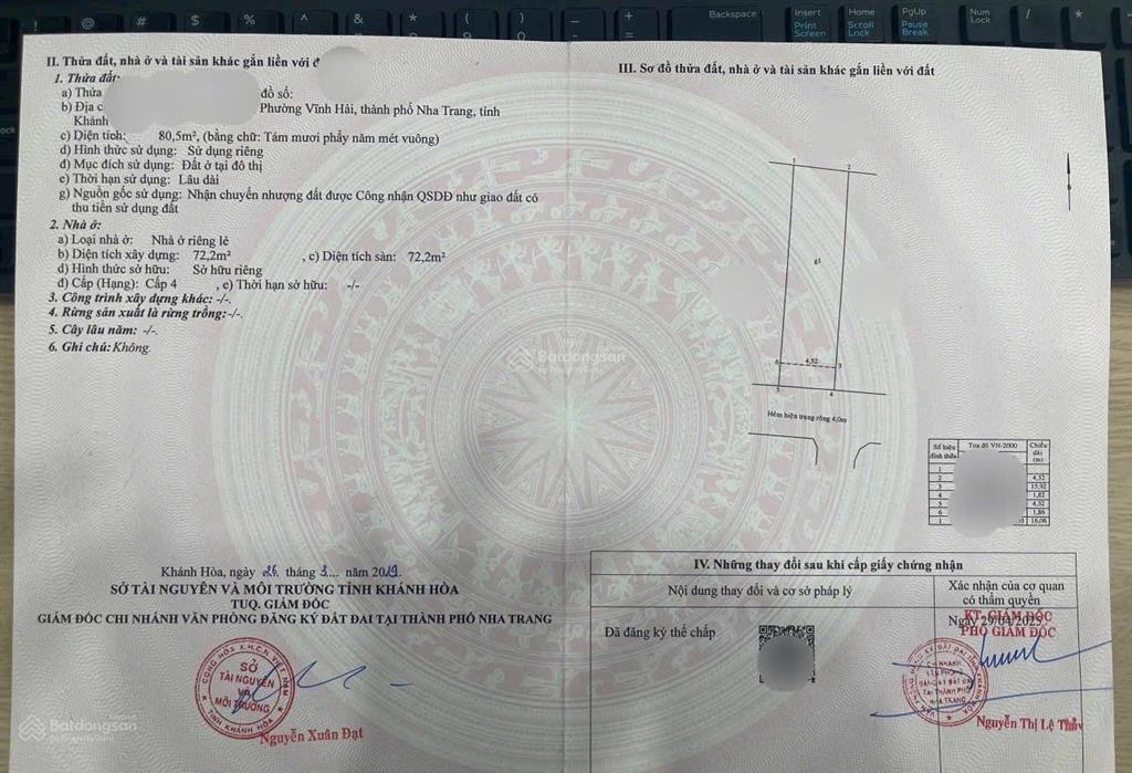 Bán nhà cấp 4 at  hẻm thái phiên  vĩnh hải  bắc nha trang (dt 80,5m2 ngang 4,52m)