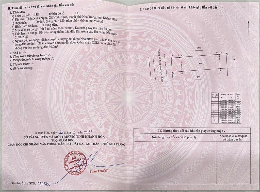 Bán đất mặt tiền hòn thơm ( 2,35tỷ )vĩnh ngọc( sát cầu phú kiểng) nha trang khánh hoà
