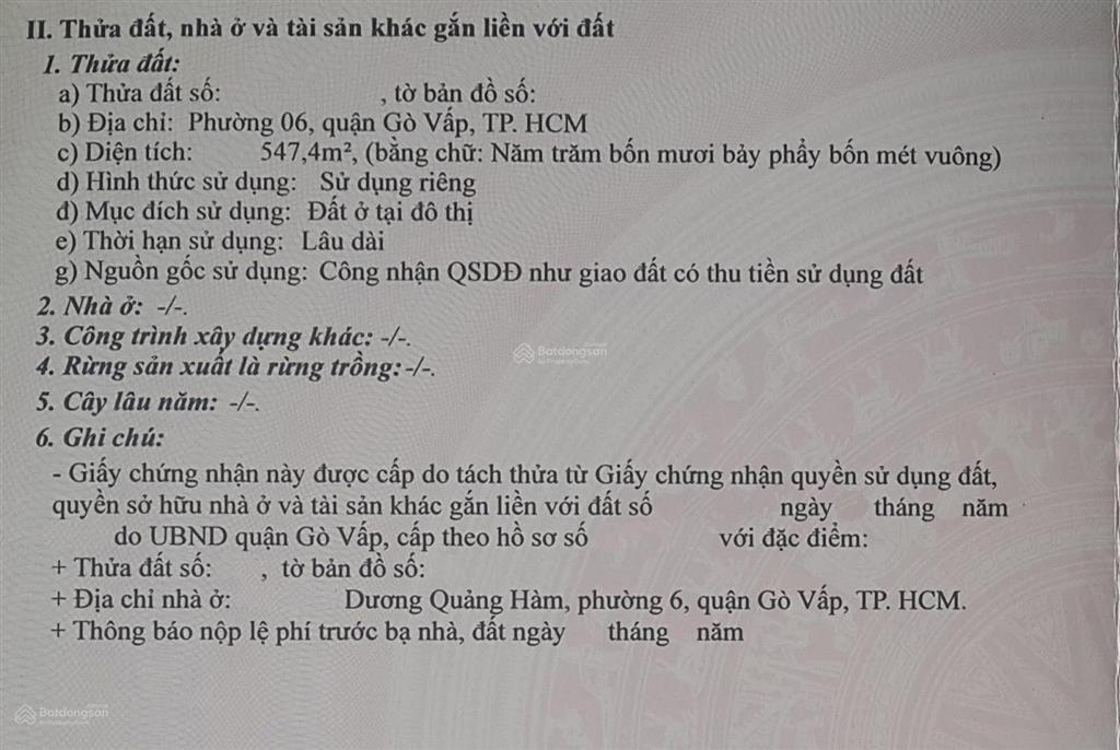 Bán lô đất đẹp (20x29) dương quảng hàm, vị trí đắc địa kế công viên gò vấp