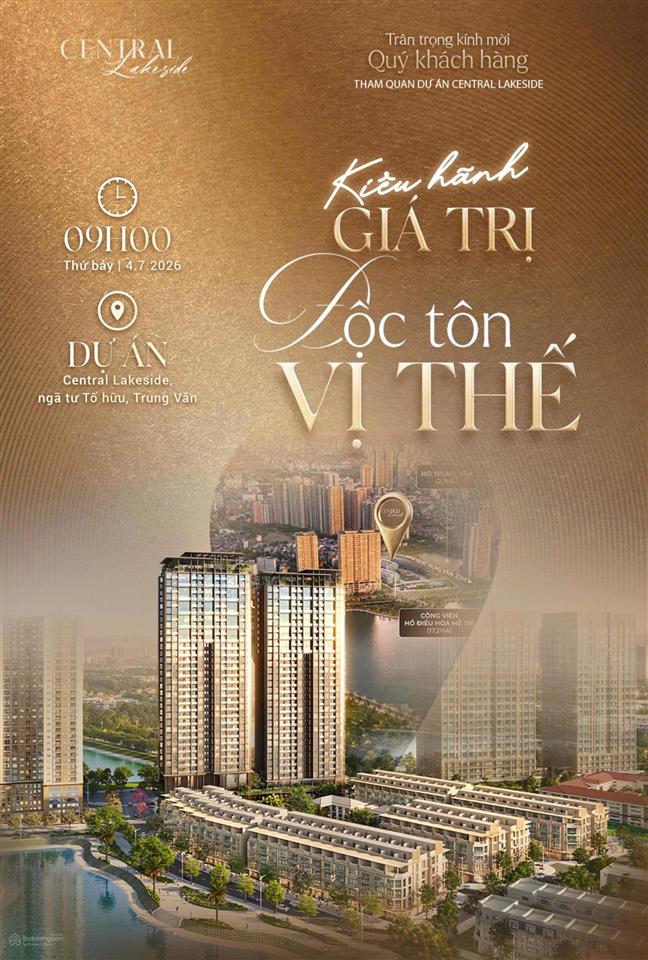 Liền kề 3 mặt hồ central lakeside mở bán đợt 1, giá dự kiến từ 370tr/m2 nhận nhà tháng 12/2026