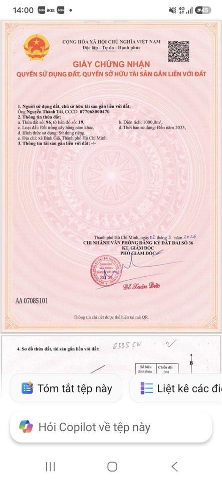 Chính chủ bán đất vườn đẹp ngang 35m mặt tiền đường nhựa 8m