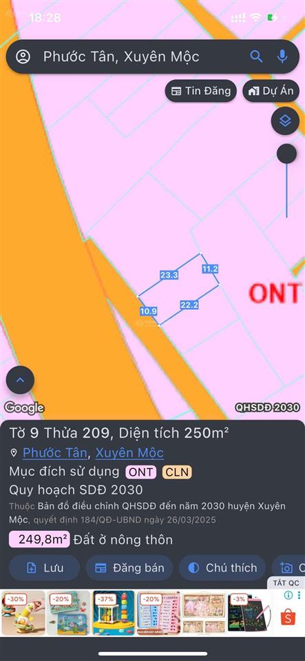 Bán đất thổ cư phước tân, xuyên mộc sổ riêng, vị trí đẹp vị trí xã phước tân, huyện xuyên mộc