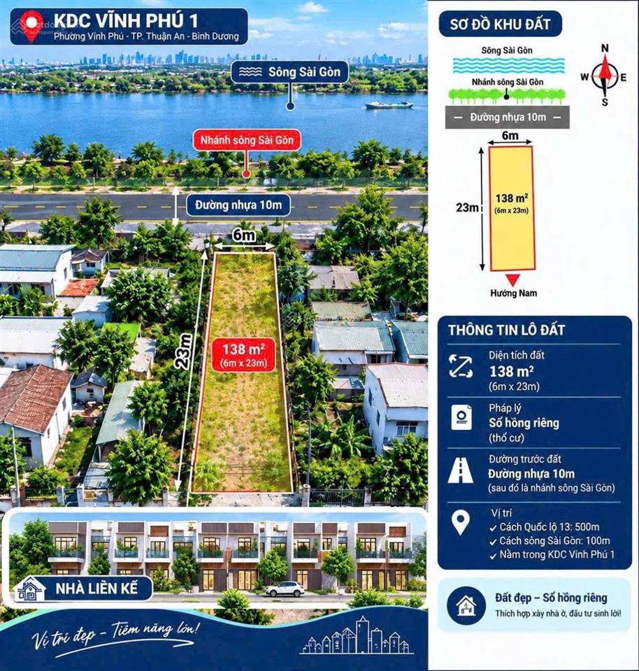 Bán đất mặt tiền view sông sài gòn 138m², đường 10m, gần vạn phúc city, sổ riêng, giá 5,9 tỷ
