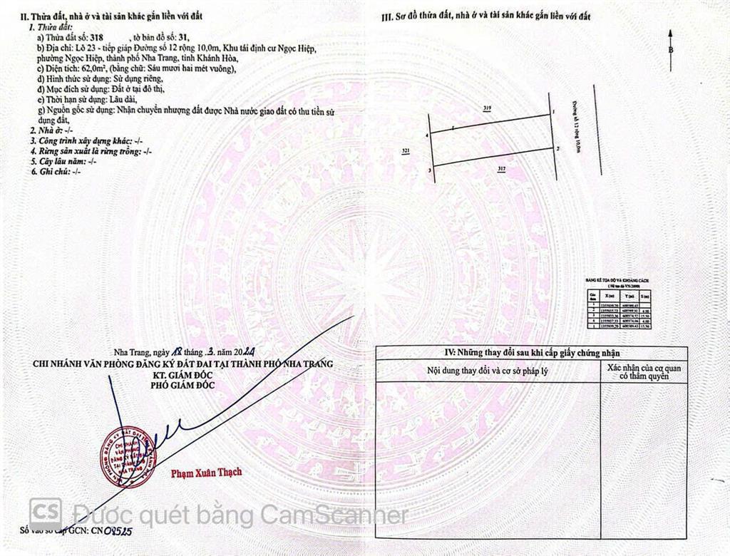 Đất tái định cư ngọc hiệp dt 62m2 đường 10m vỉa hè rộng
