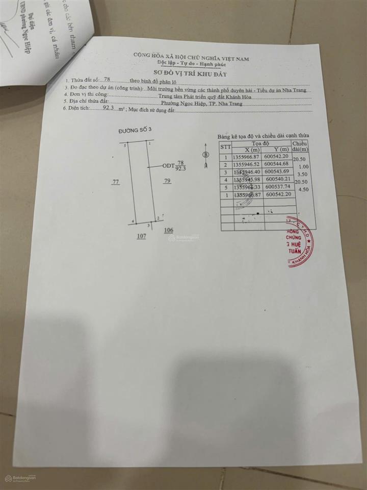 Đất tái định cư ngọc hiệp dt 92m2 ngang 4,5m đường 10m